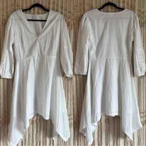 VENUS Vintage White Asymmetrical Hem Cotton Beachcore Boho Indie Fairy Dress
